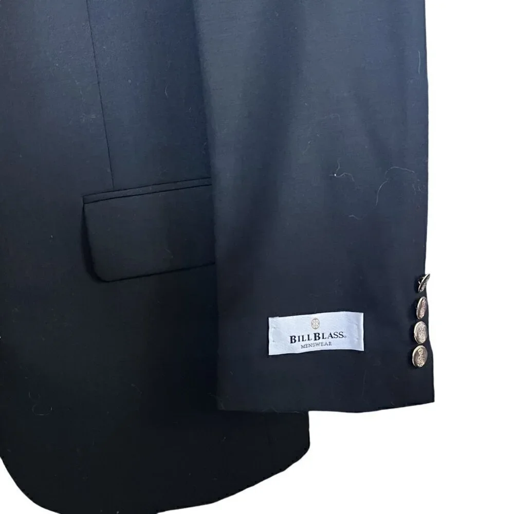 Bill Blass Black Harvard Sports Coat Blazer 100% Wool Gold Bttn Vintage NWT 38R